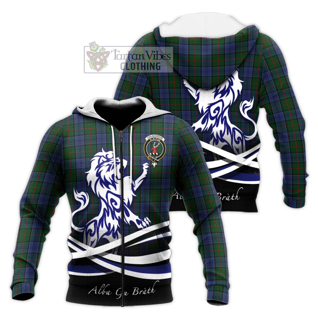 Tartan Vibes Clothing Colquhoun Tartan Knitted Hoodie with Alba Gu Brath Regal Lion Emblem