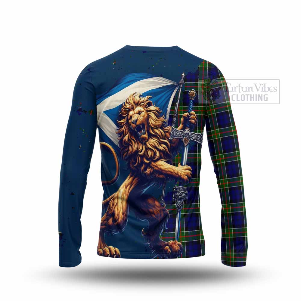 Tartan Vibes Clothing Colquhoun Tartan Family Crest Long Sleeve T-Shirt with Scottish Majestic Lion