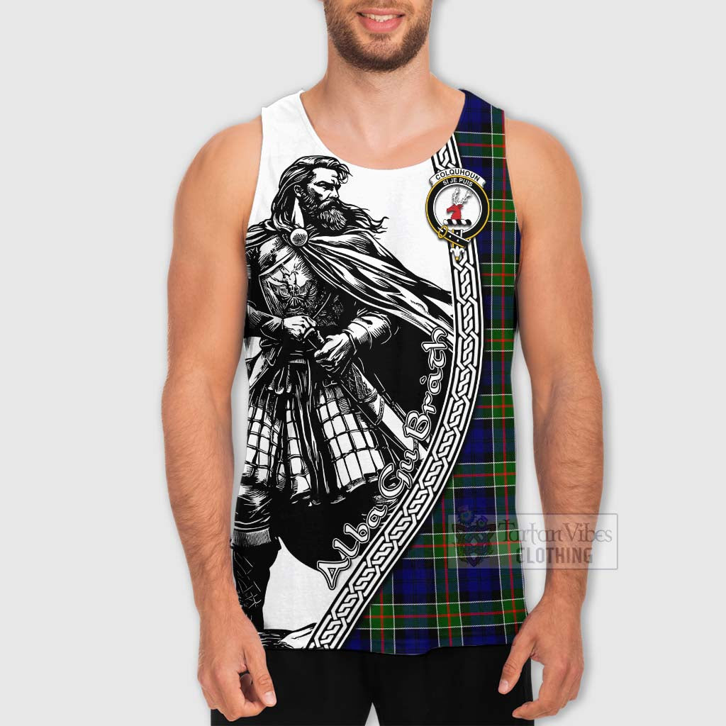 Tartan Vibes Clothing Colquhoun Tartan Clan Crest Men's Tank Top with Highlander Warrior Celtic Style