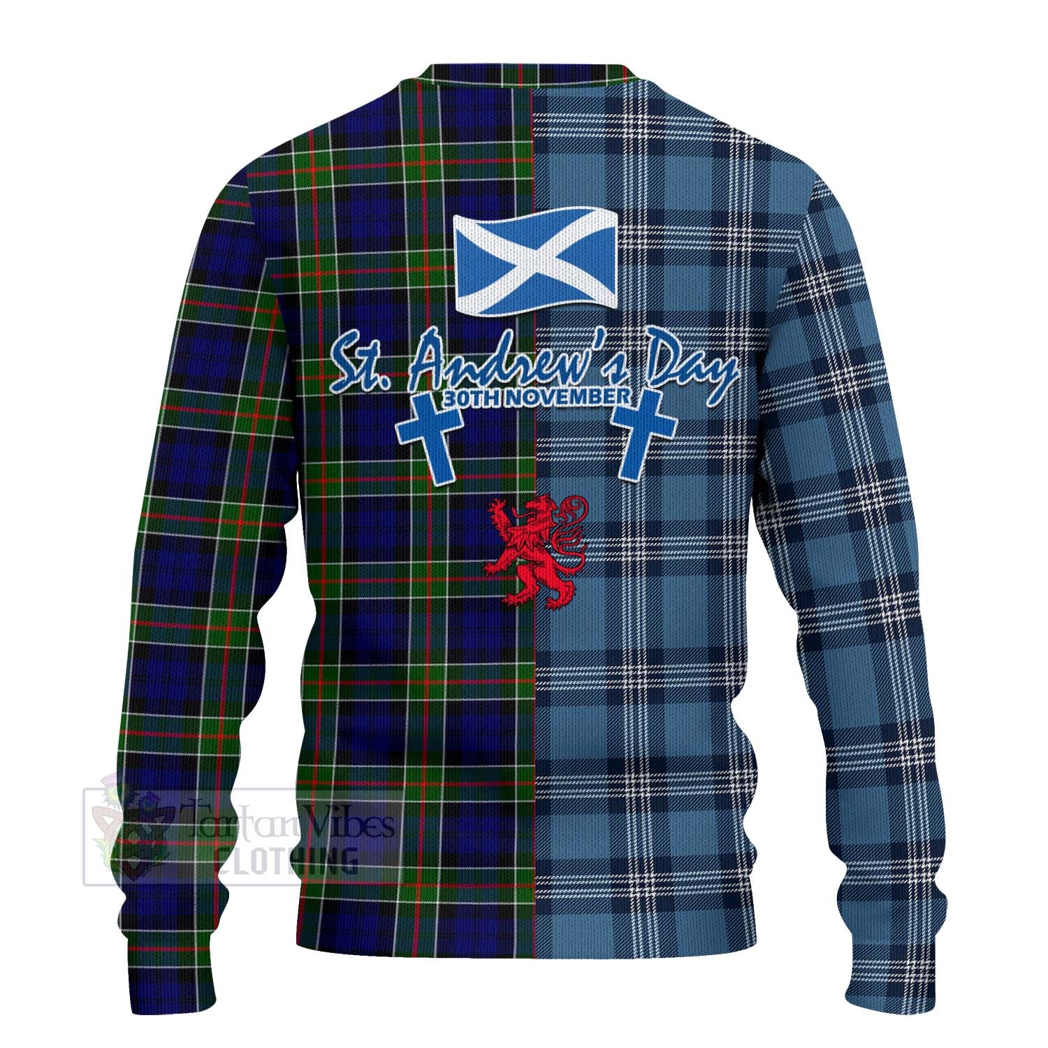 Tartan Vibes Clothing Colquhoun Tartan Knitted Sweater Happy St. Andrew's Day Half Tartan Style