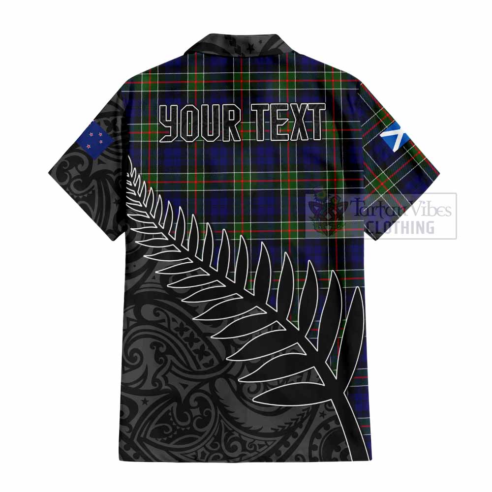 Tartan Vibes Clothing Colquhoun Crest Tartan Short Sleeve Button Shirt with New Zealand Silver Fern Half Style