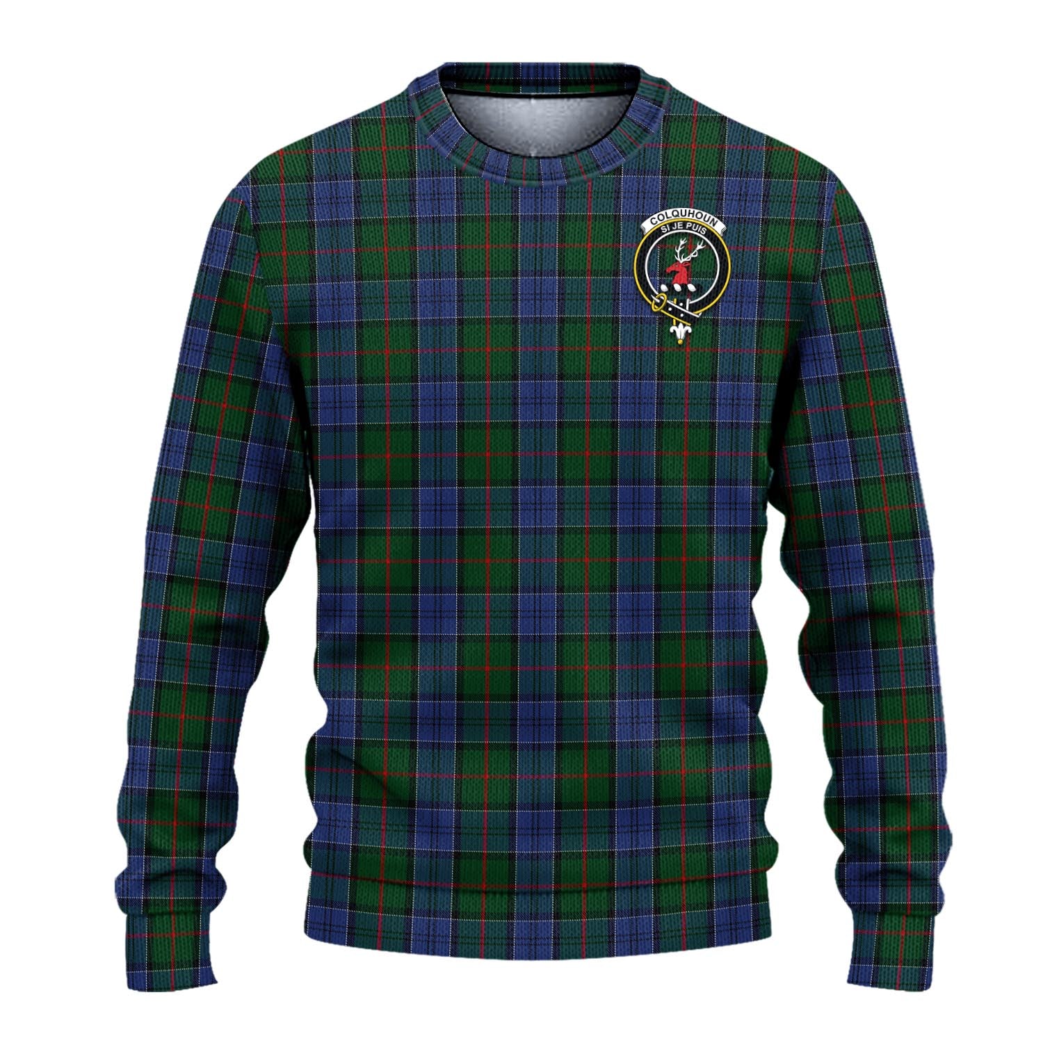 Colquhoun Tartan Knitted Sweater with Family Crest - Tartanvibesclothing