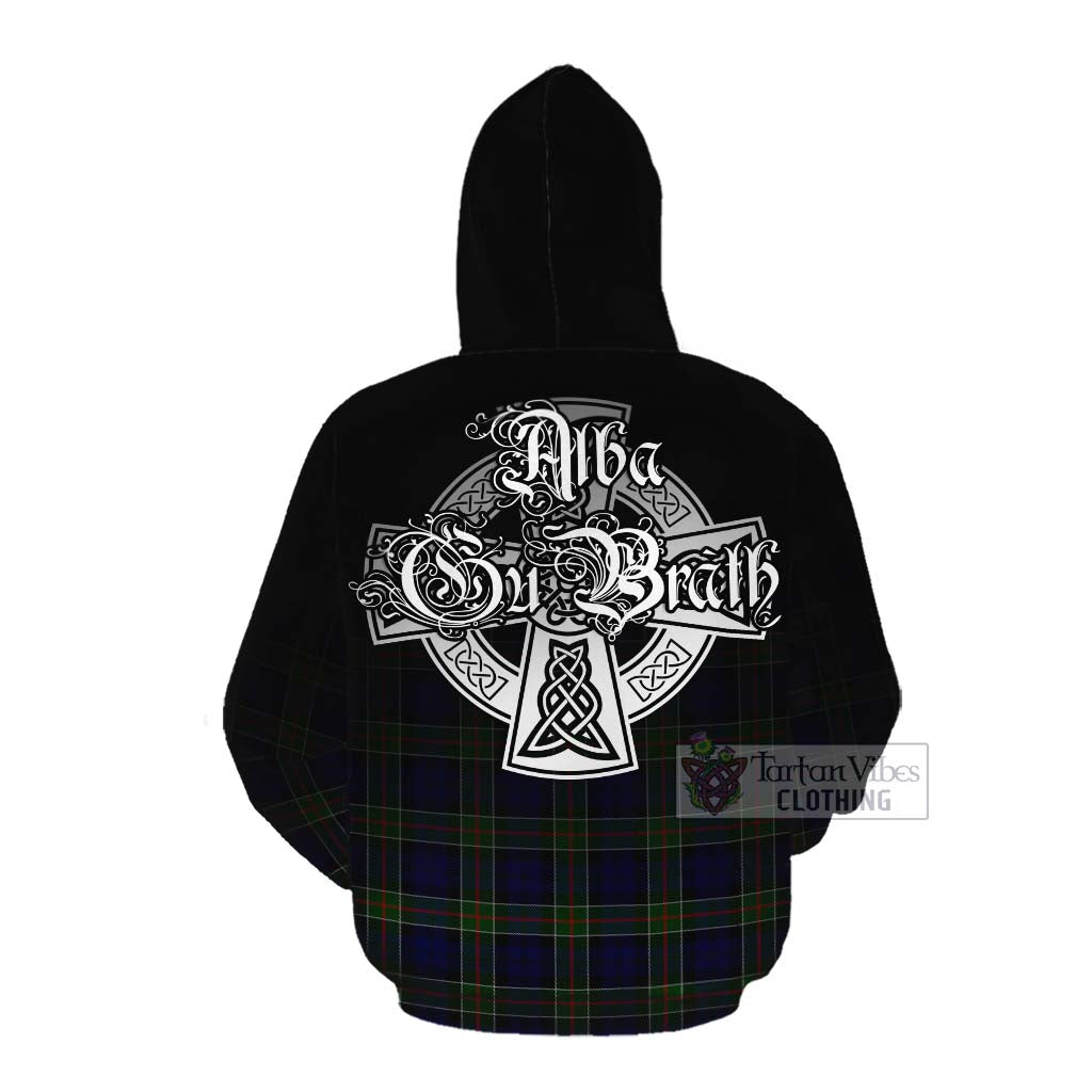 Tartan Vibes Clothing Colquhoun Tartan Cotton Hoodie Featuring Alba Gu Brath Family Crest Celtic Inspired