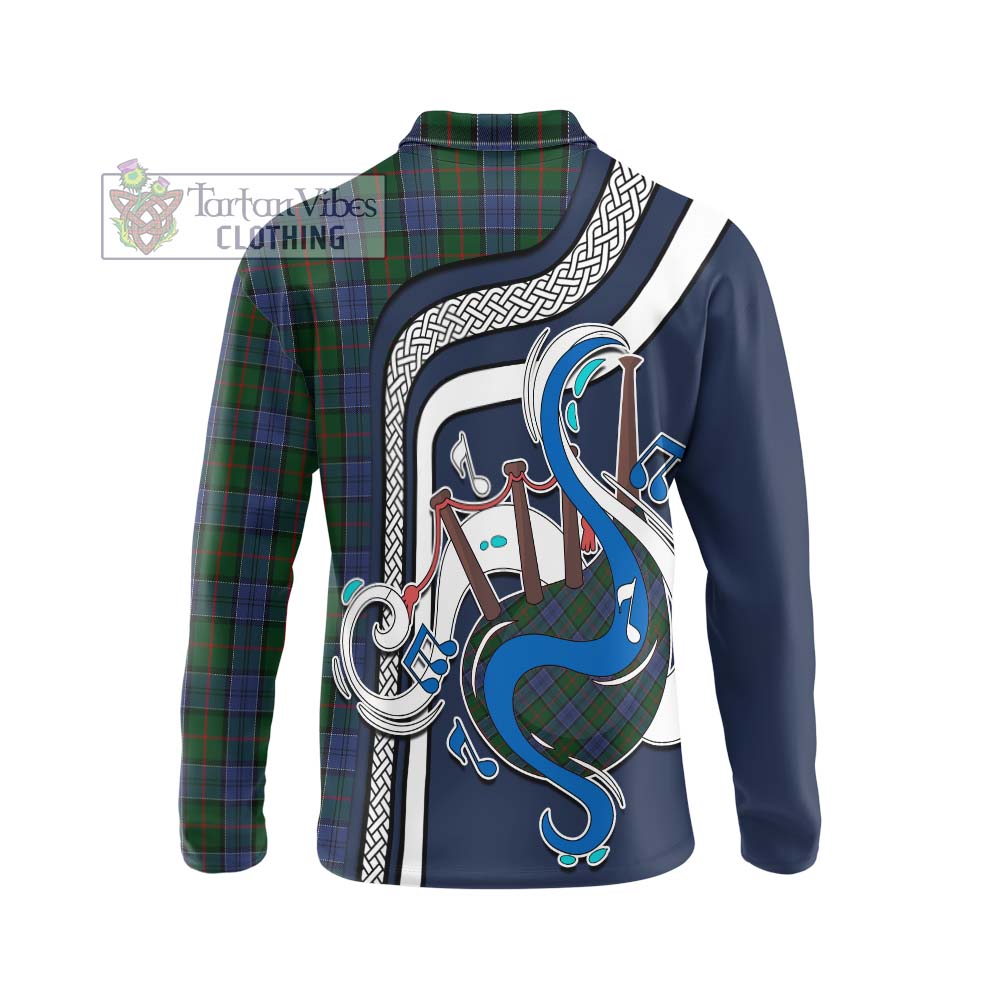 Tartan Vibes Clothing Colquhoun Tartan Long Sleeve Polo Shirt with Epic Bagpipe Style