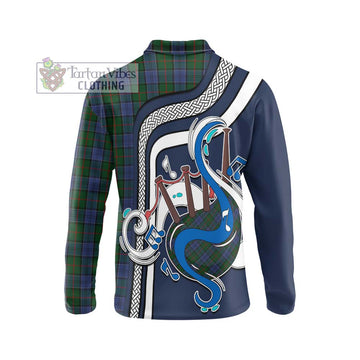 Colquhoun Tartan Long Sleeve Polo Shirt with Epic Bagpipe Style