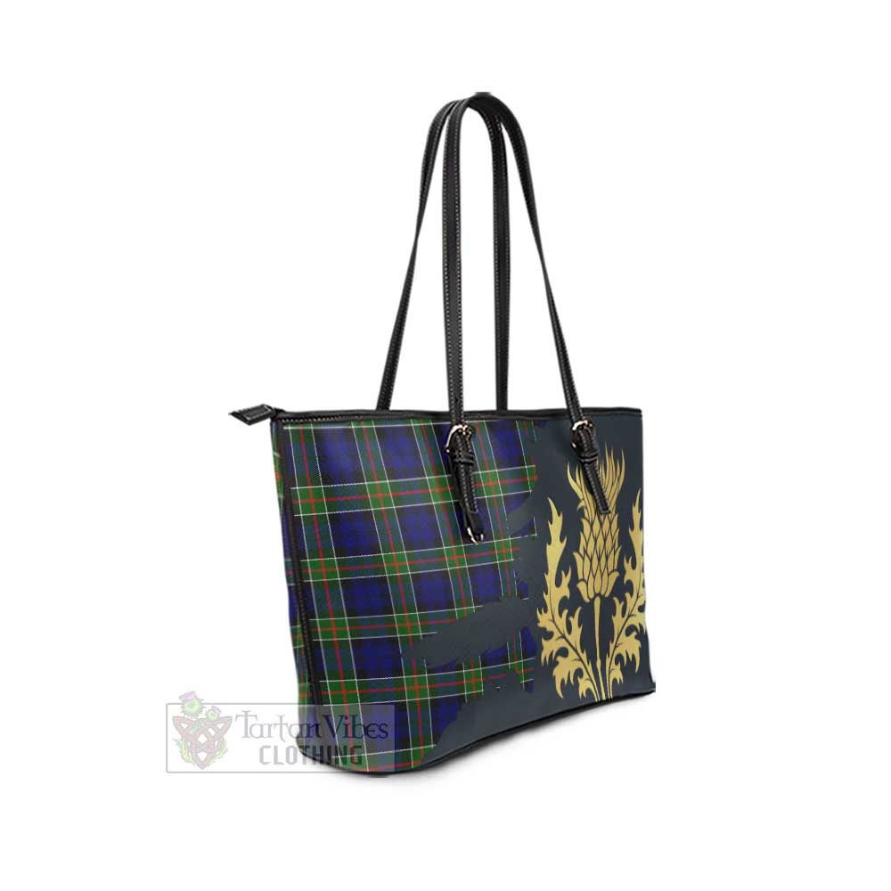 Colquhoun Tartan Leather Tote Bag Gold Thistle Style - Tartan Vibes Clothing