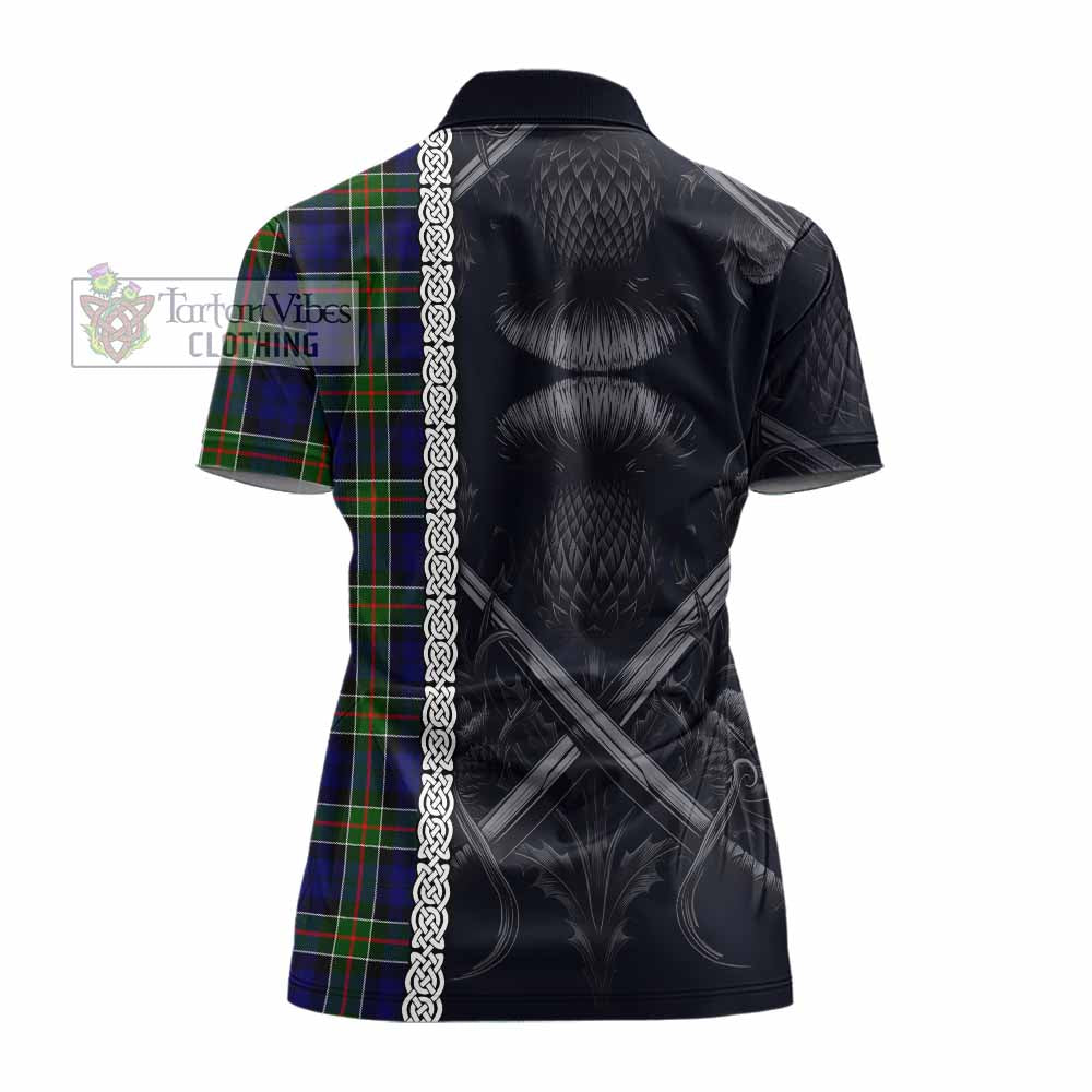 Tartan Vibes Clothing Colquhoun Tartan Women's Polo Shirt with Family Crest Cross Sword Thistle Celtic Vibes