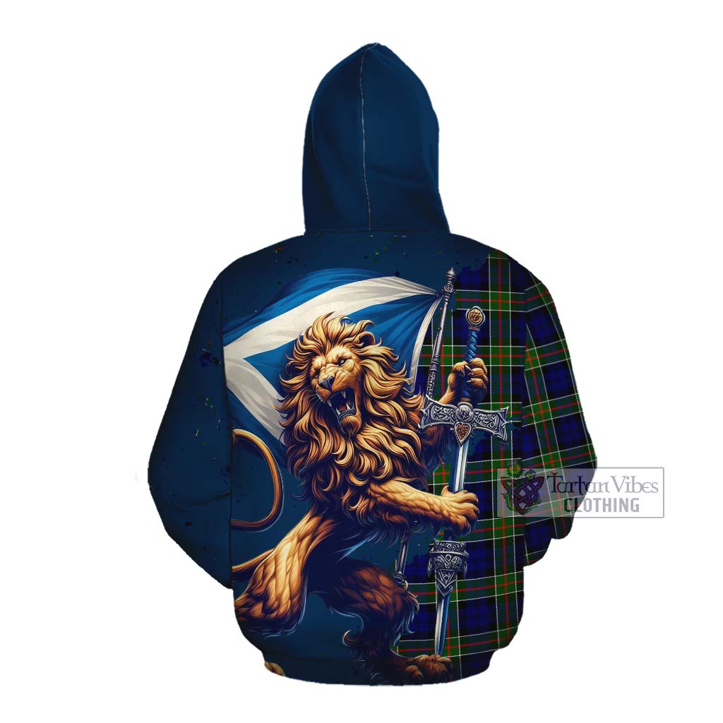 Tartan Vibes Clothing Colquhoun Tartan Family Crest Cotton Hoodie with Scottish Majestic Lion