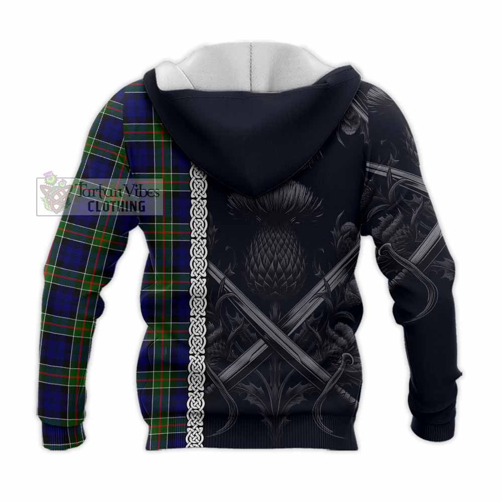 Colquhoun Tartan Knitted Hoodie with Family Crest Cross Sword Thistle Celtic Vibes - Tartan Vibes Clothing