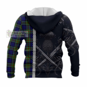 Colquhoun Tartan Knitted Hoodie with Family Crest Cross Sword Thistle Celtic Vibes