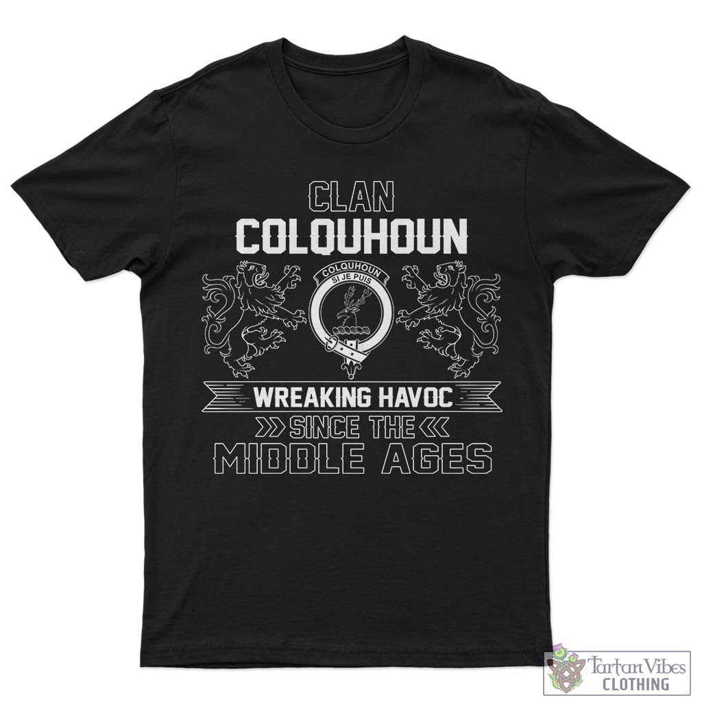 Tartan Vibes Clothing Colquhoun Family Crest 2D Cotton Men's T-Shirt Wreaking Havoc Style