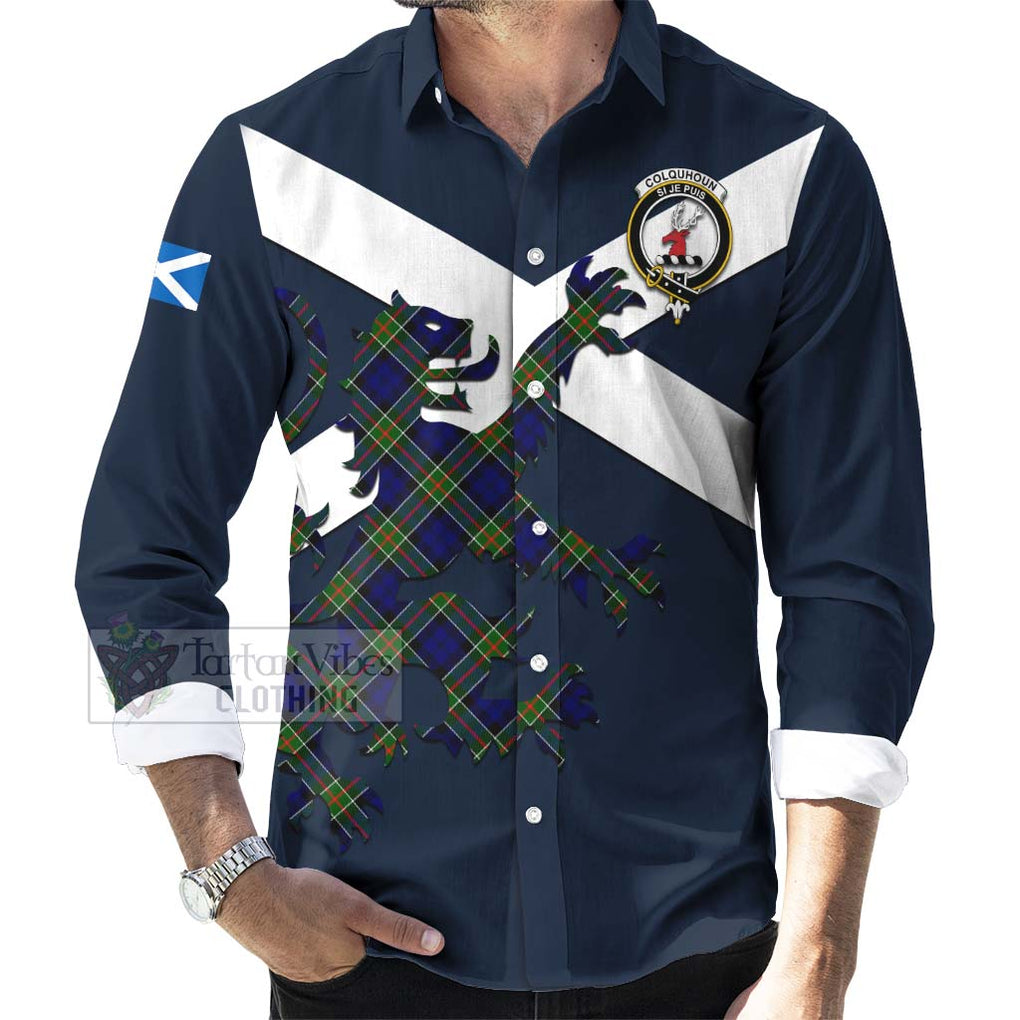 Tartan Vibes Clothing Colquhoun Tartan Lion Rampant Long Sleeve Button Shirt – Proudly Display Your Heritage with Alba Gu Brath and Clan Name