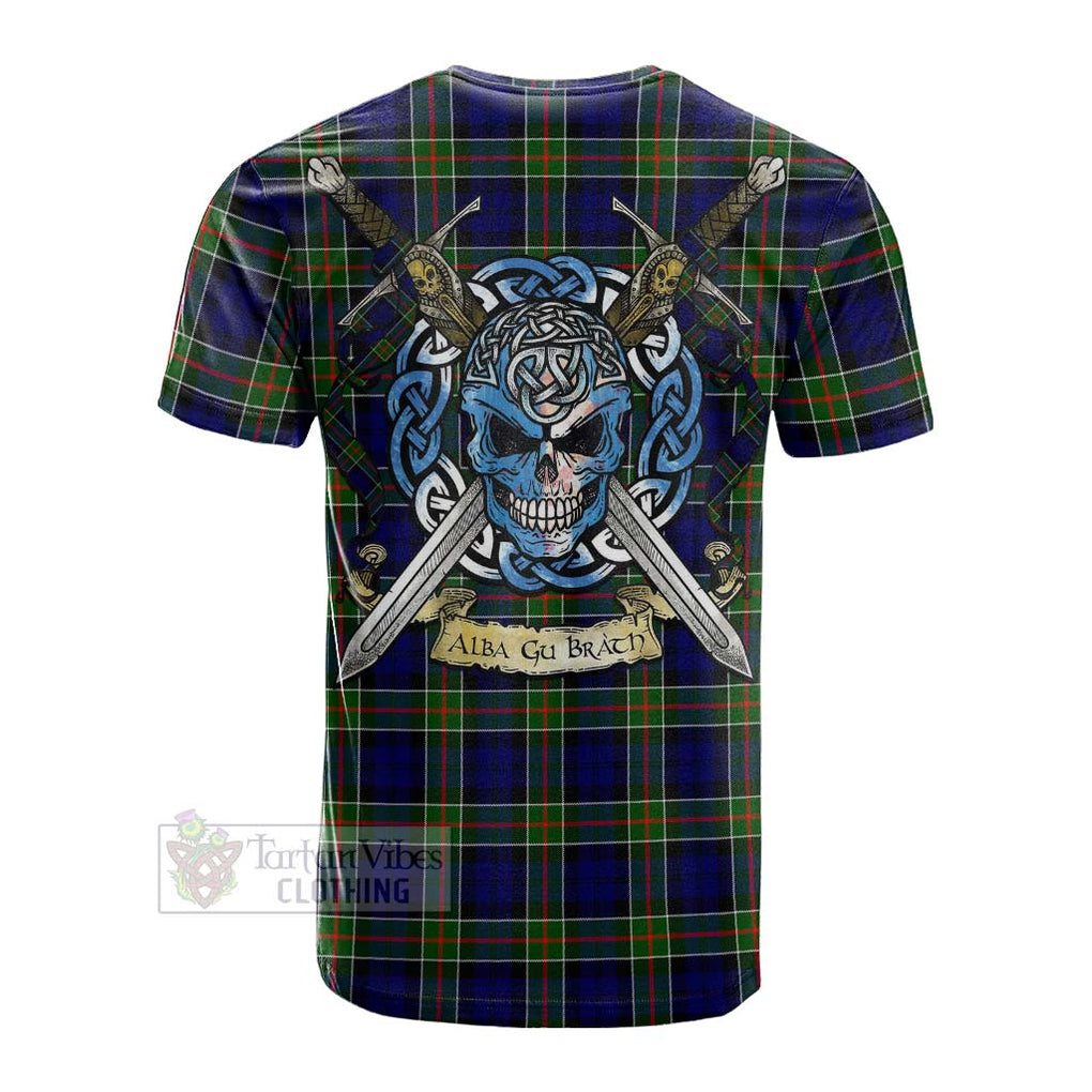 Tartan Vibes Clothing Colquhoun Tartan Cotton T-shirt with Family Crest Celtic Skull Style