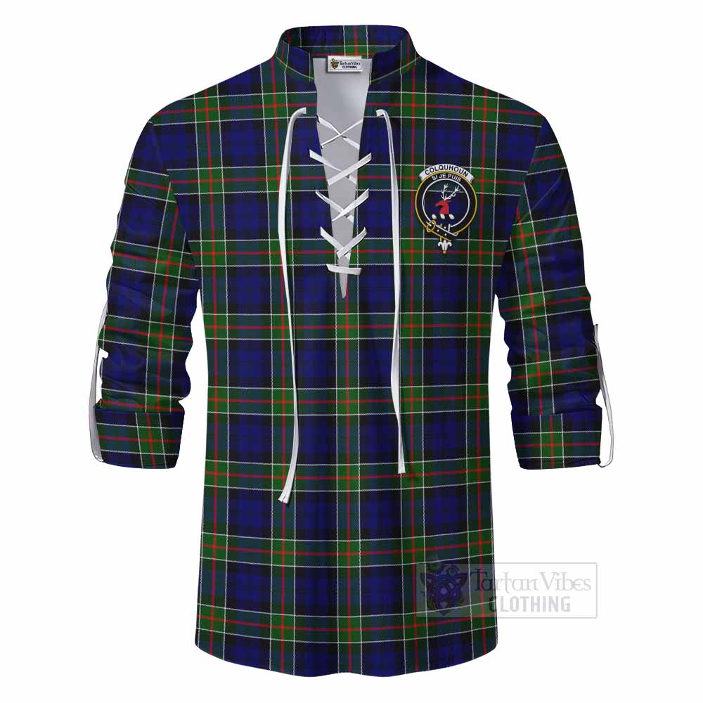 Tartan Vibes Clothing Colquhoun Tartan Ghillie Kilt Shirt with Family Crest DNA In Me Style