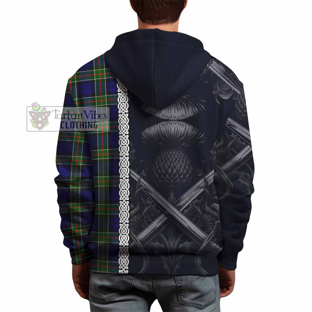 Tartan Vibes Clothing Colquhoun Tartan Hoodie with Family Crest Cross Sword Thistle Celtic Vibes