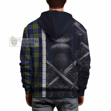 Colquhoun Tartan Hoodie with Family Crest Cross Sword Thistle Celtic Vibes