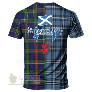 Colquhoun Tartan T-Shirt Happy St. Andrew's Day Half Tartan Style