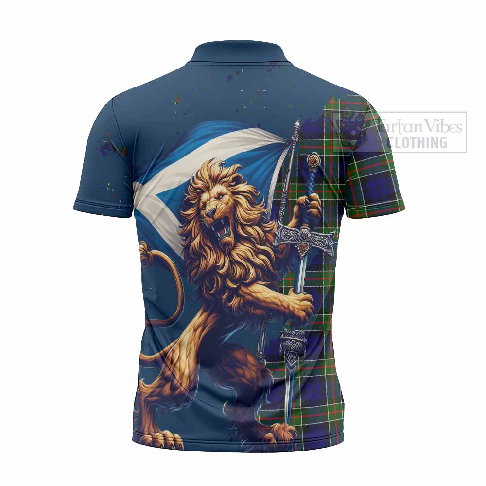 Tartan Vibes Clothing Colquhoun Tartan Family Crest Zipper Polo Shirt with Scottish Majestic Lion