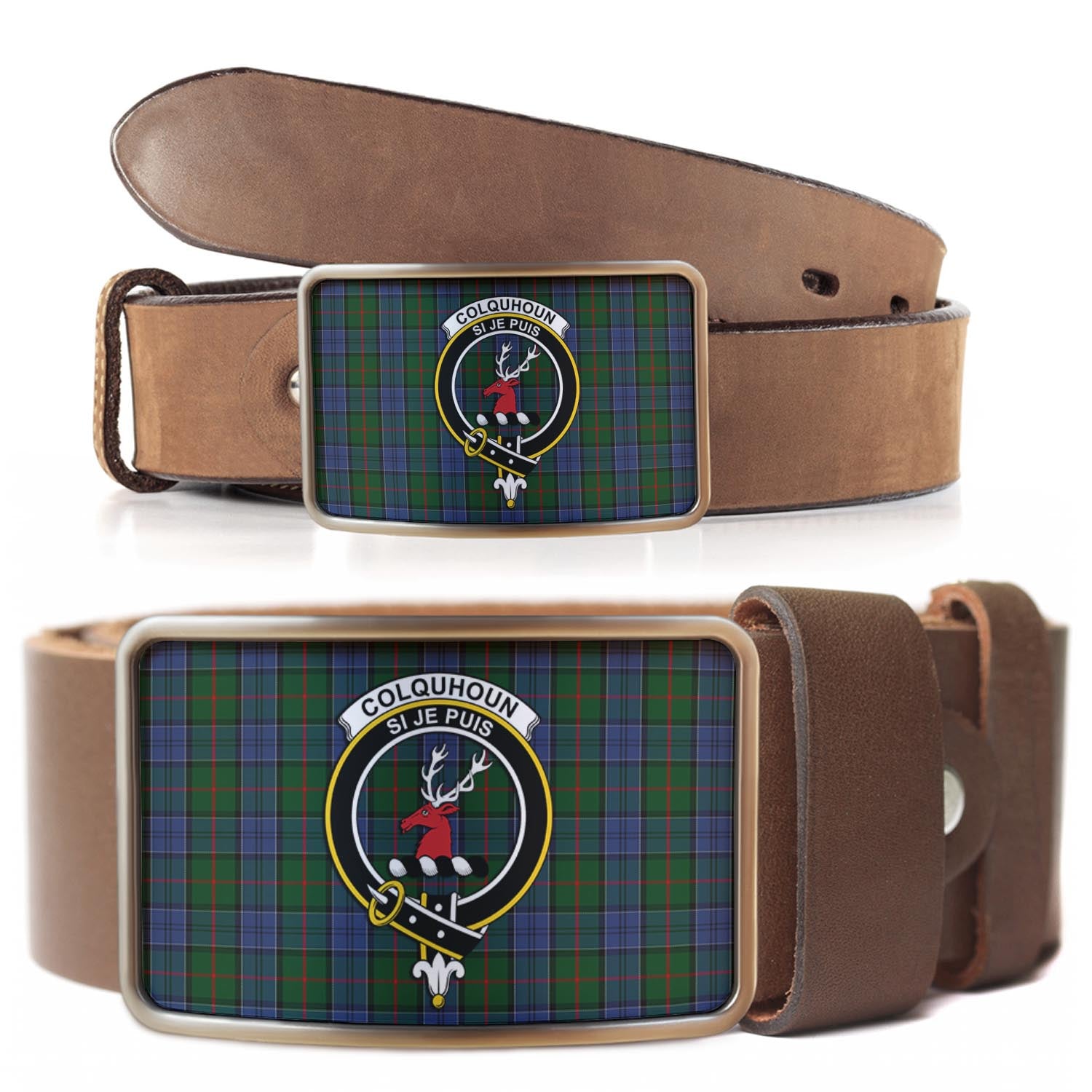 Colquhoun Tartan Belt Buckles with Family Crest - Tartan Vibes Clothing