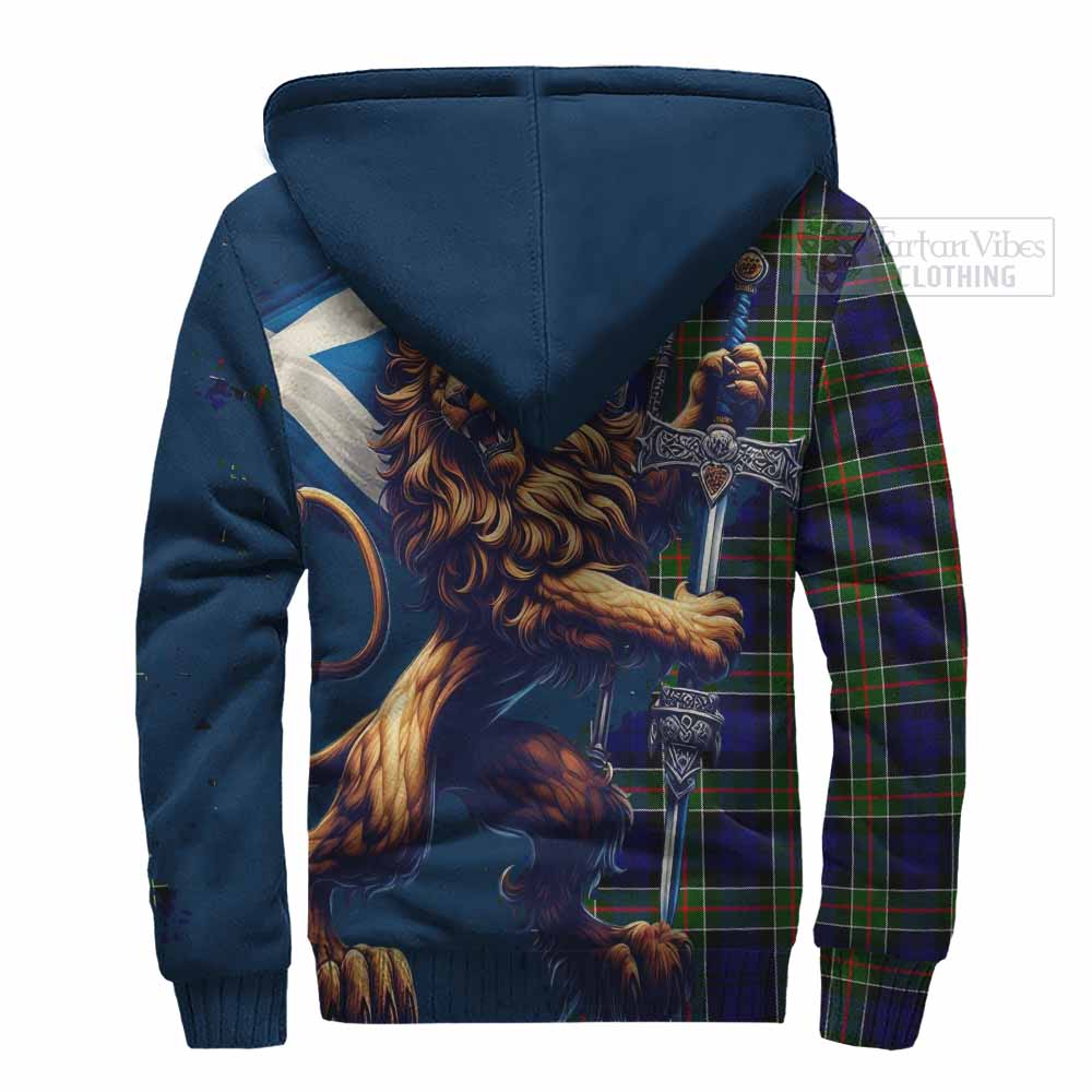 Tartan Vibes Clothing Colquhoun Tartan Family Crest Sherpa Hoodie with Scottish Majestic Lion