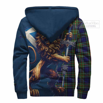 Colquhoun Tartan Family Crest Sherpa Hoodie with Scottish Majestic Lion