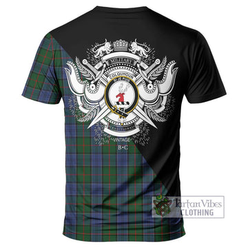 Colquhoun Tartan T-Shirt with Family Crest and Military Logo Style