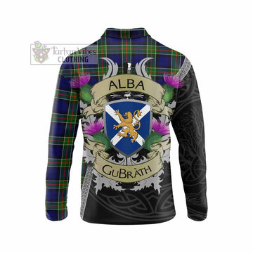 Colquhoun Tartan Family Crest Long Sleeve Polo Shirt Lion Rampant Royal Thistle Shield Celtic Inspired - Tartan Vibes Clothing