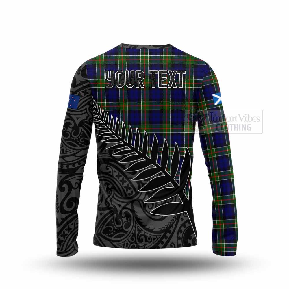 Tartan Vibes Clothing Colquhoun Crest Tartan Long Sleeve T-Shirt with New Zealand Silver Fern Half Style