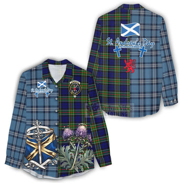 Colquhoun Tartan Women's Casual Shirt Happy St. Andrew's Day Half Tartan Style