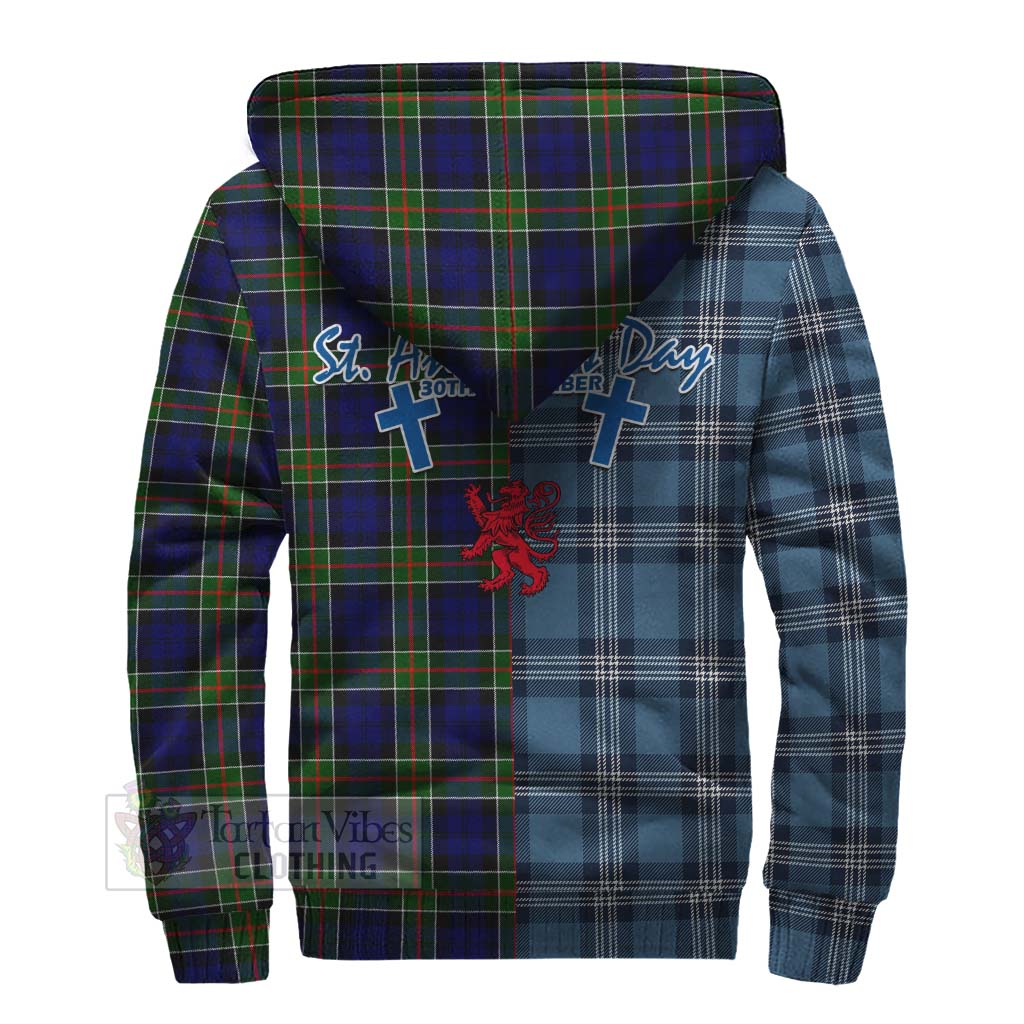 Tartan Vibes Clothing Colquhoun Tartan Sherpa Hoodie Happy St. Andrew's Day Half Tartan Style