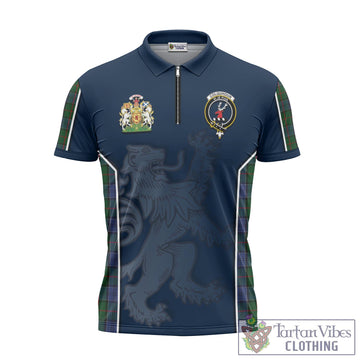 Colquhoun Tartan Zipper Polo Shirt with Family Crest and Lion Rampant Vibes Sport Style