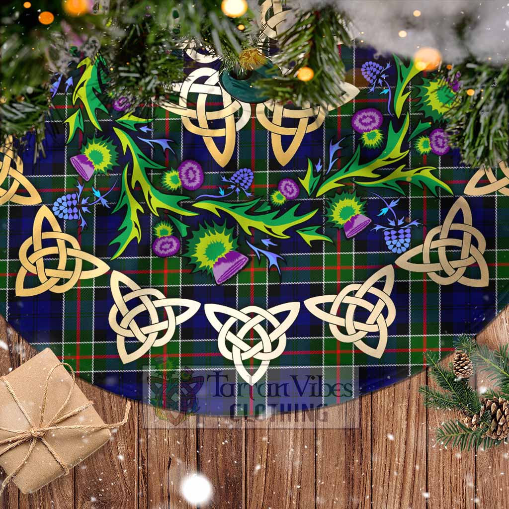 Tartan Vibes Clothing Colquhoun Tartan Christmas Tree Skirt with Thistle Celtic Knot Style