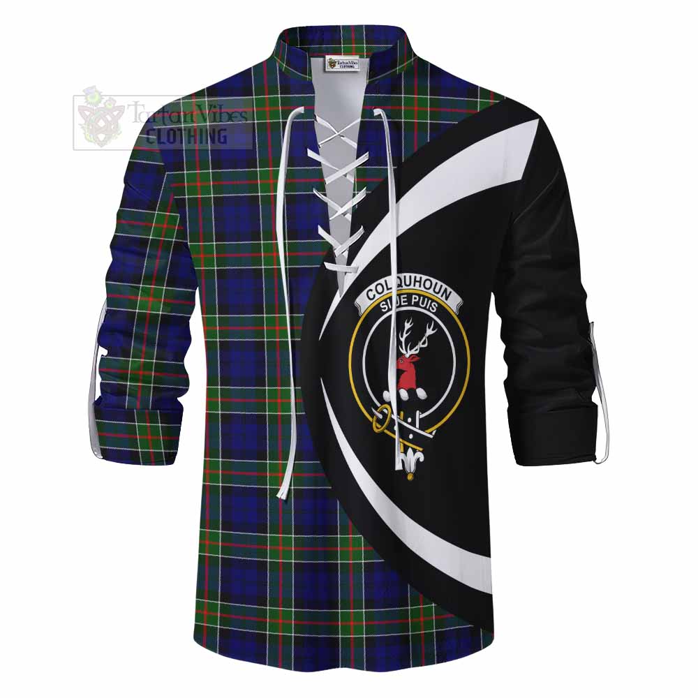 Tartan Vibes Clothing Colquhoun Tartan Ghillie Kilt Shirt with Family Crest Circle Style