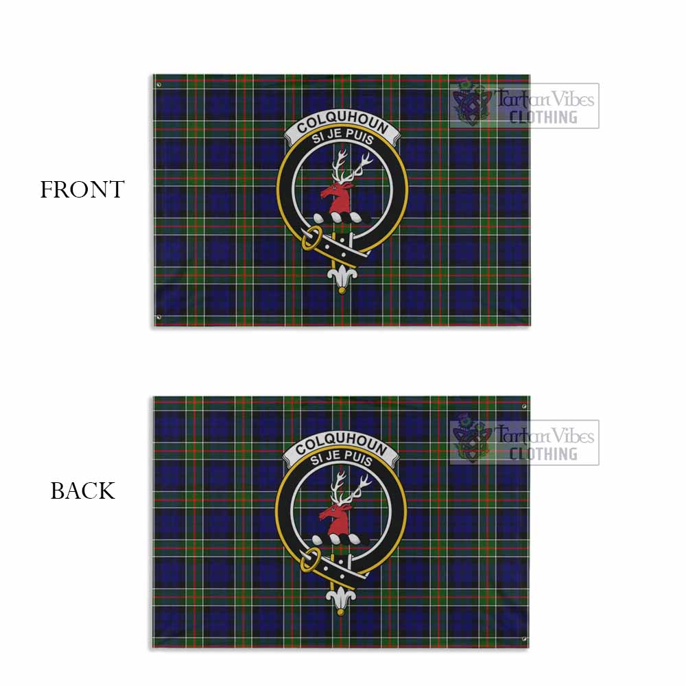 Tartan Vibes Clothing Colquhoun Tartan House Flag with Family Crest