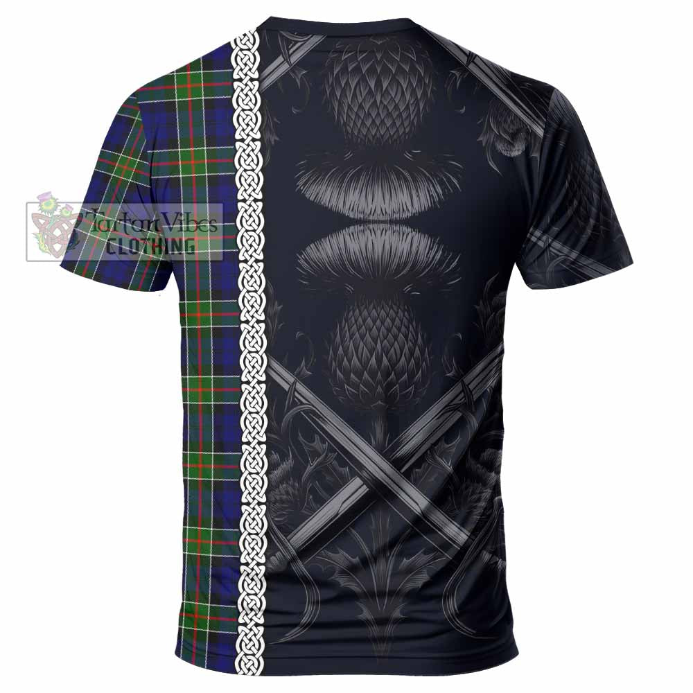 Tartan Vibes Clothing Colquhoun Tartan T-Shirt with Family Crest Cross Sword Thistle Celtic Vibes