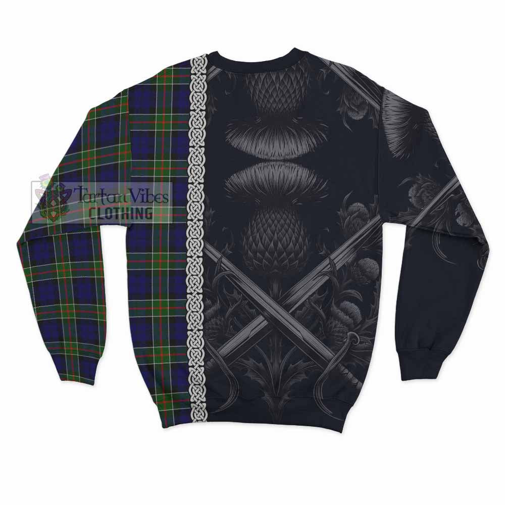 Tartan Vibes Clothing Colquhoun Tartan Sweatshirt with Family Crest Cross Sword Thistle Celtic Vibes