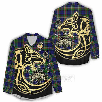 Colquhoun Tartan Women's Casual Shirt with Family Crest Celtic Wolf Style