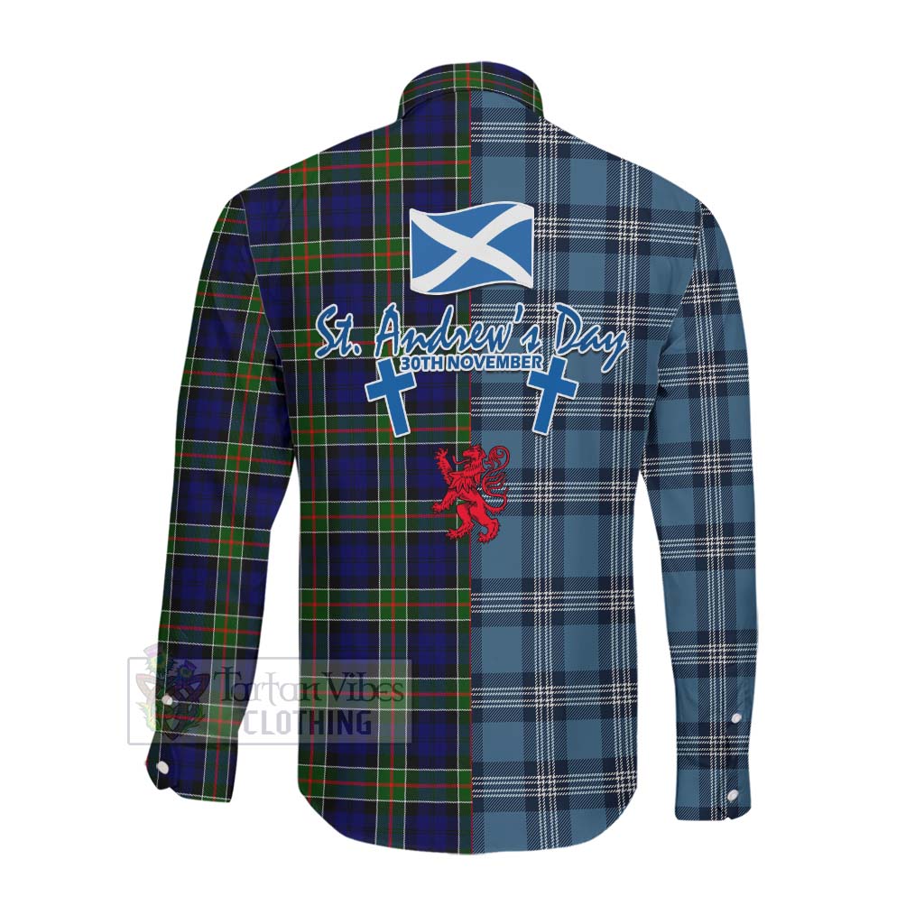 Tartan Vibes Clothing Colquhoun Tartan Long Sleeve Button Shirt Happy St. Andrew's Day Half Tartan Style