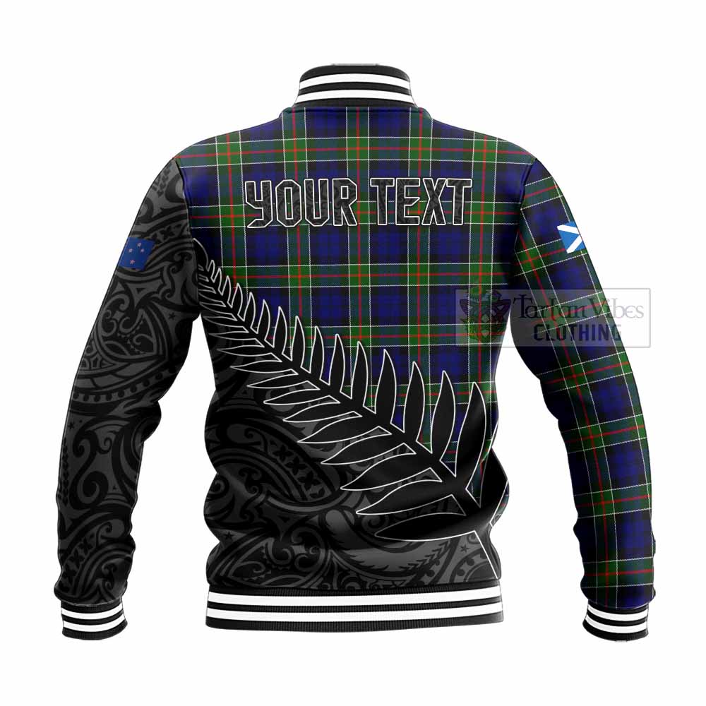 Tartan Vibes Clothing Colquhoun Crest Tartan Baseball Jacket with New Zealand Silver Fern Half Style