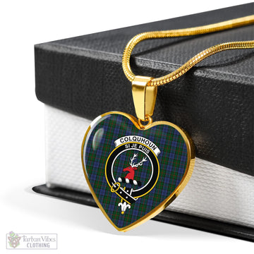 Colquhoun Tartan Heart Necklace with Family Crest