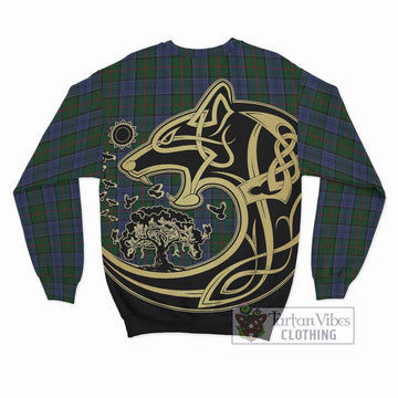 Colquhoun Tartan Sweatshirt with Family Crest Celtic Wolf Style