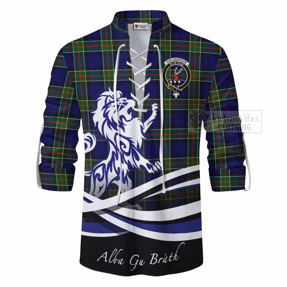 Tartan Vibes Clothing Colquhoun Tartan Ghillie Kilt Shirt with Alba Gu Brath Regal Lion Emblem