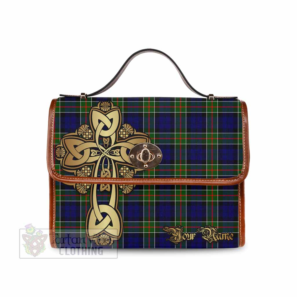 Tartan Vibes Clothing Colquhoun Tartan Waterproof Canvas Bag Golden Thistle Celtic Cross Style