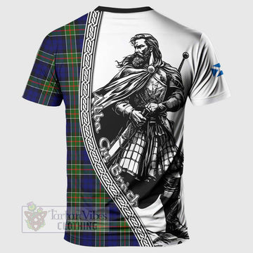 Colquhoun Tartan Clan Crest T-Shirt with Highlander Warrior Celtic Style