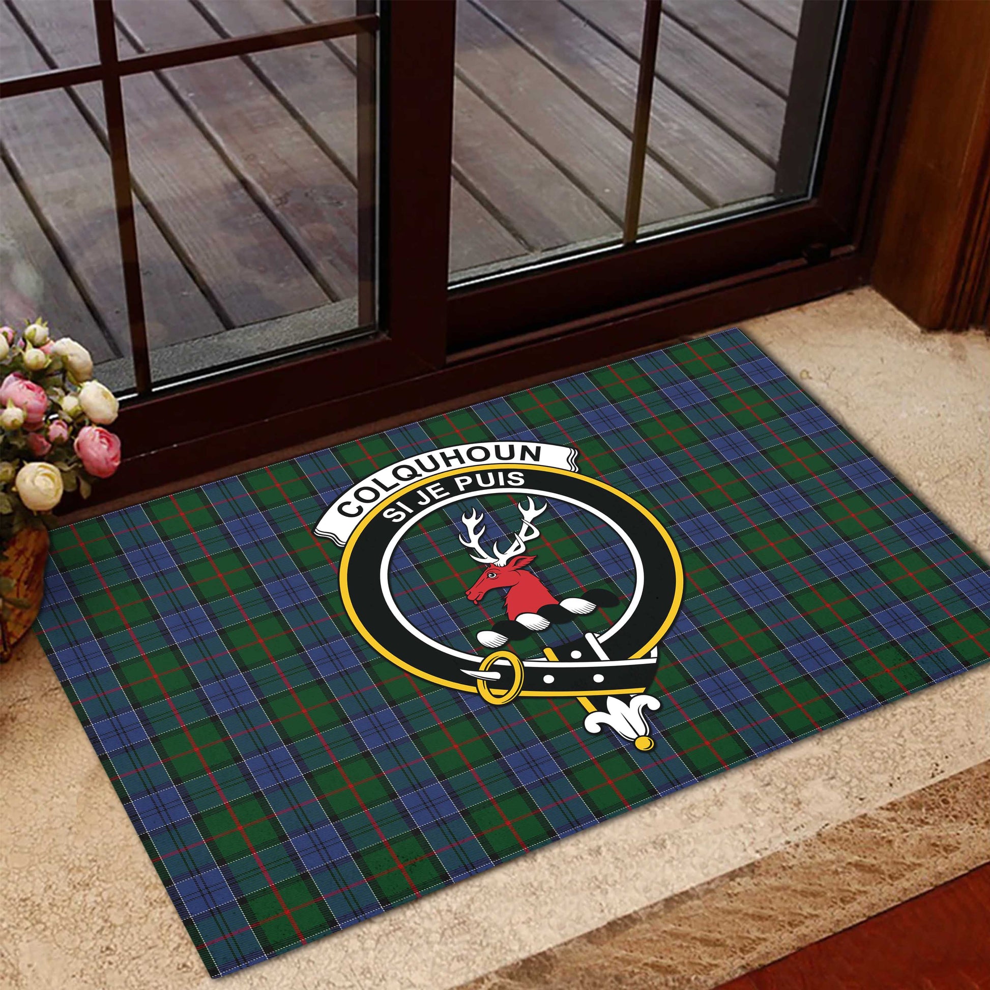 Colquhoun Tartan Door Mat with Family Crest - Tartanvibesclothing