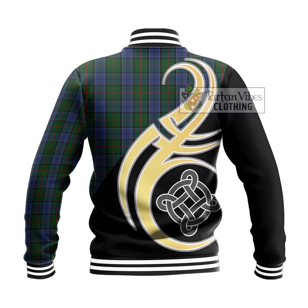 Tartan Vibes Clothing Colquhoun Tartan Baseball Jacket with Family Crest and Celtic Symbol Style