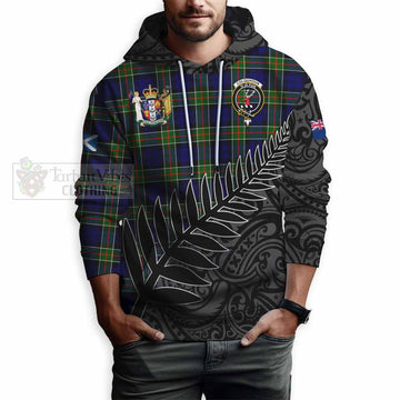 Colquhoun Crest Tartan Hoodie with New Zealand Silver Fern Half Style