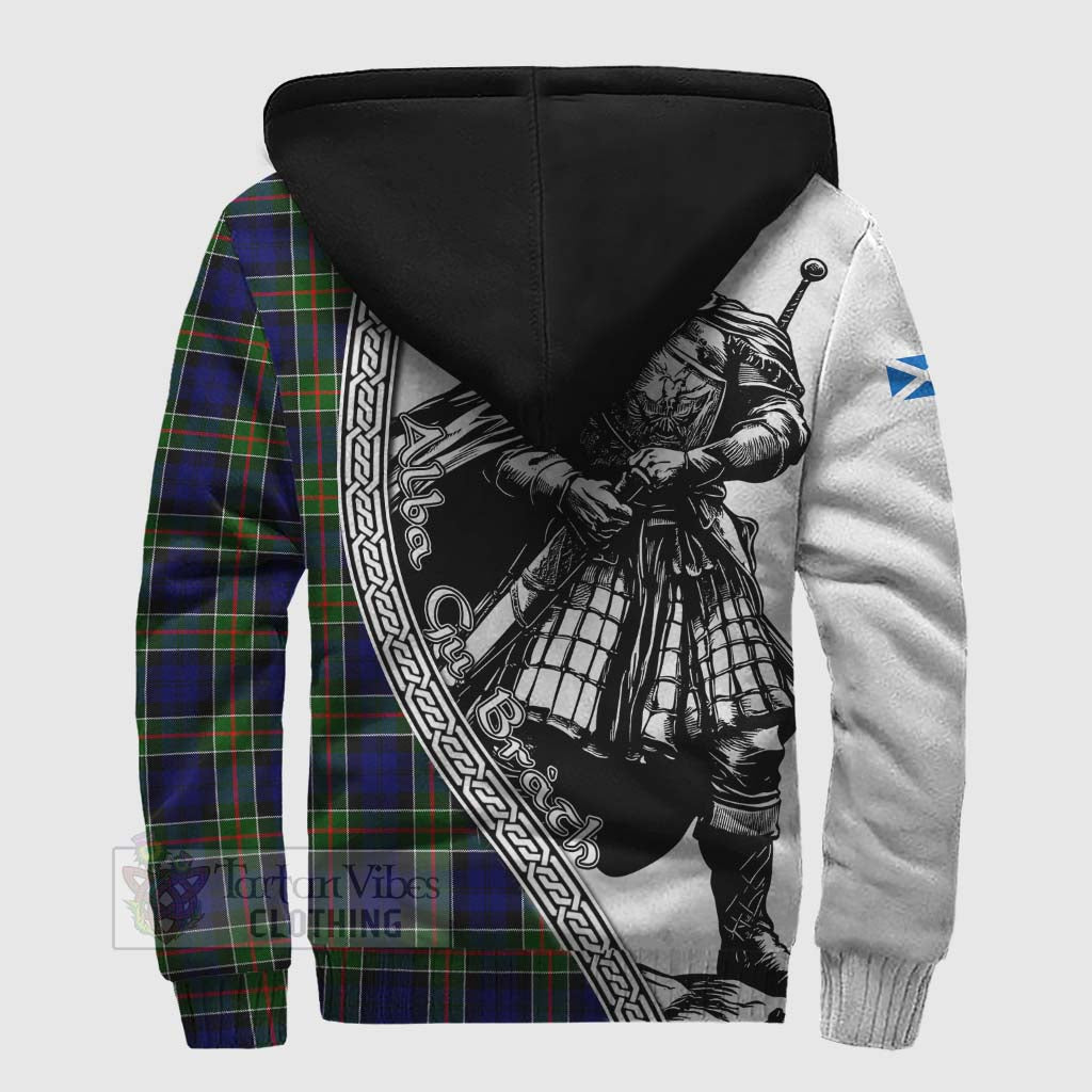 Tartan Vibes Clothing Colquhoun Tartan Clan Crest Sherpa Hoodie with Highlander Warrior Celtic Style