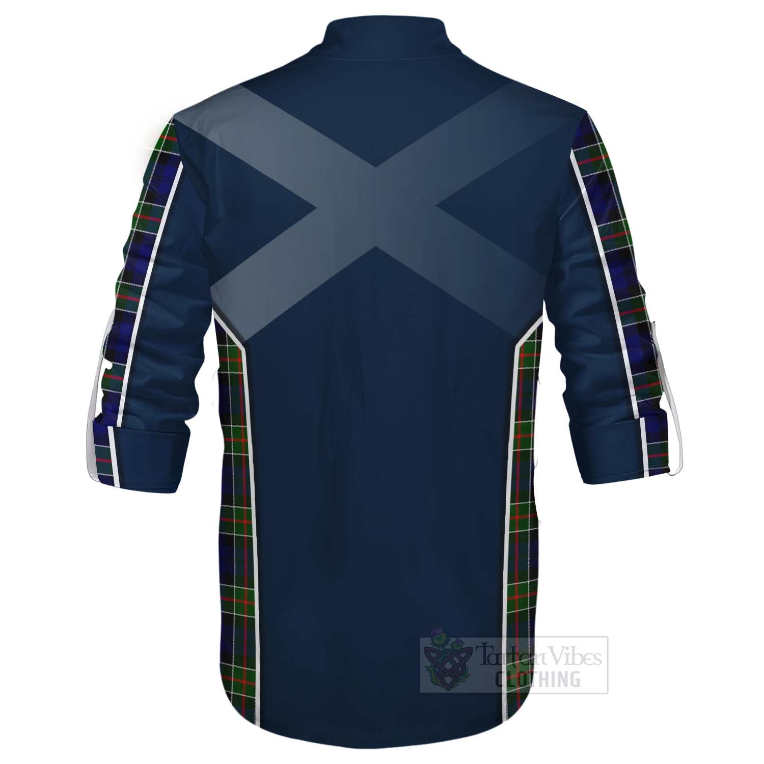 Tartan Vibes Clothing Colquhoun Tartan Ghillie Kilt Shirt with Family Crest and Scottish Thistle Vibes Sport Style