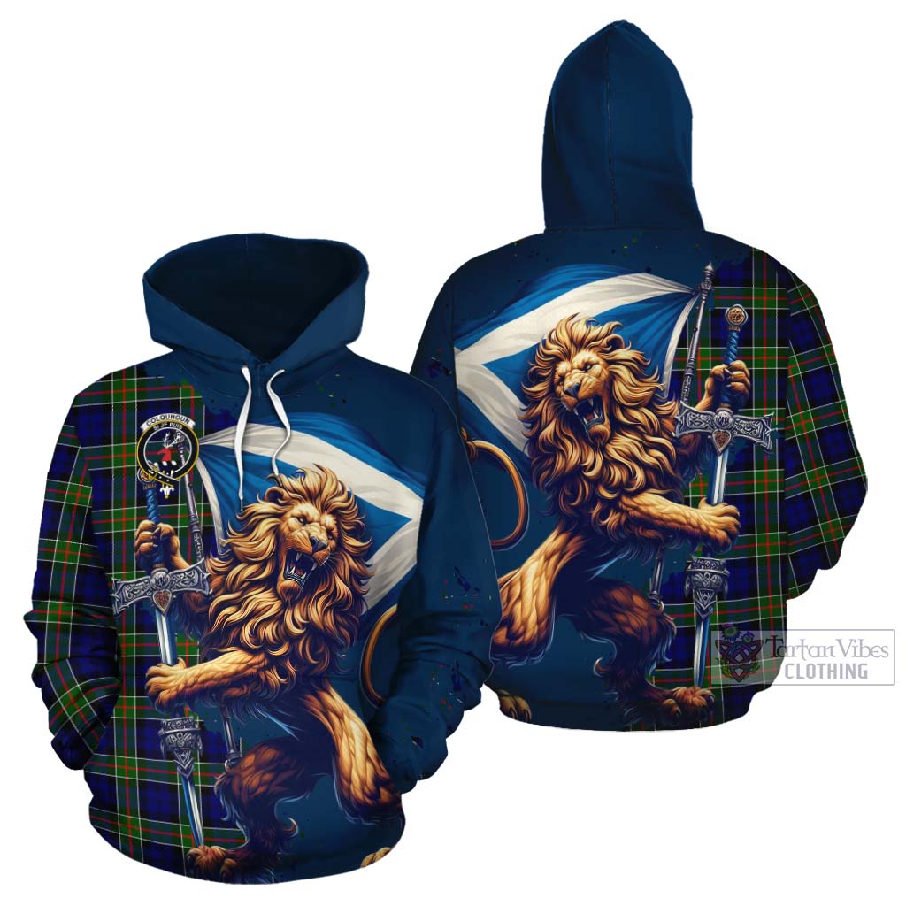 Tartan Vibes Clothing Colquhoun Tartan Family Crest Cotton Hoodie with Scottish Majestic Lion